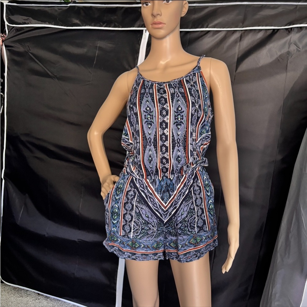 Angie Blue and Red Bohemian Jumpsuit With Side Pockets